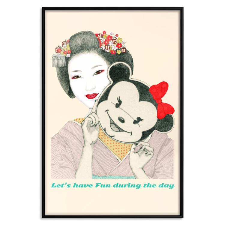 Poster Funny Geisha - portrait of a woman with a mouse mask in an oriental motif