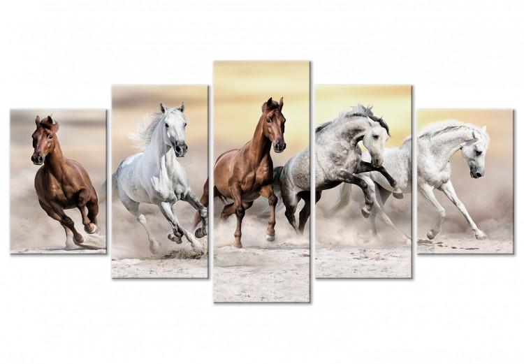 Canvas Print Flock of Horses (5 Parts) Wide