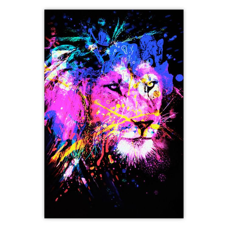 Poster Rainbow Mane - colorful and abstract tiger head on a black background