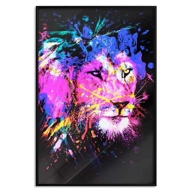 Poster Rainbow Mane - colorful and abstract tiger head on a black background