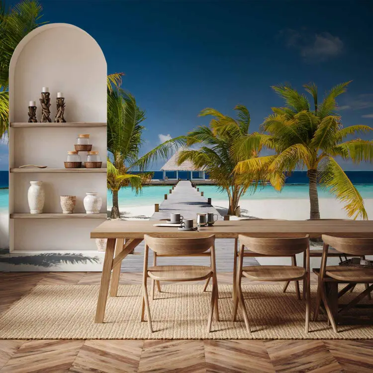 Paradise Maldives - landscape with tropical palm trees and blue sky