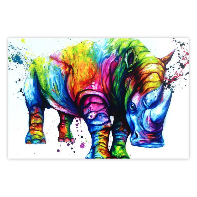 Poster Colorful Rhinoceros - abstract multicolored animal on a white background