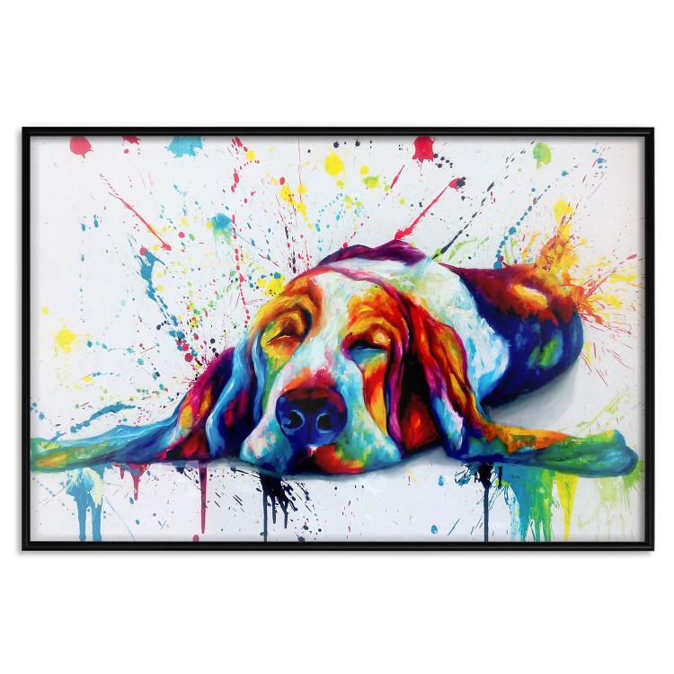 Poster Sleeping Dog - colorful animal on a white background in an abstract style