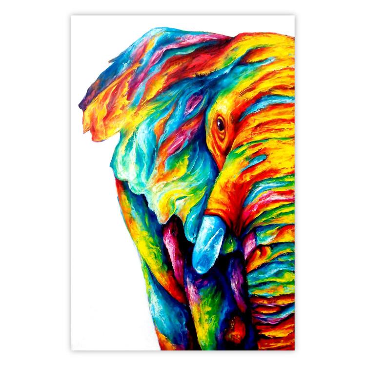 Poster Colorful Elephant - abstract animal in various colors on a white background