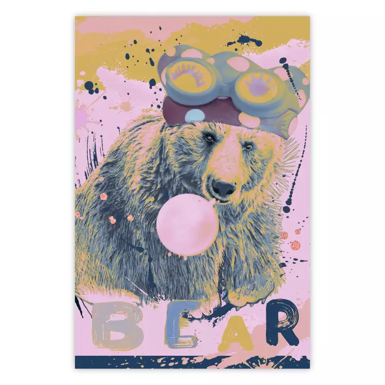 Bear and Balloon - playful animal in a colorful pink motif with inscriptions