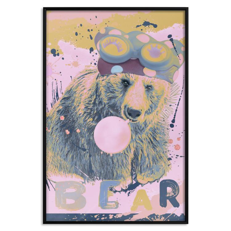 Poster Bear and Balloon - playful animal in a colorful pink motif with inscriptions