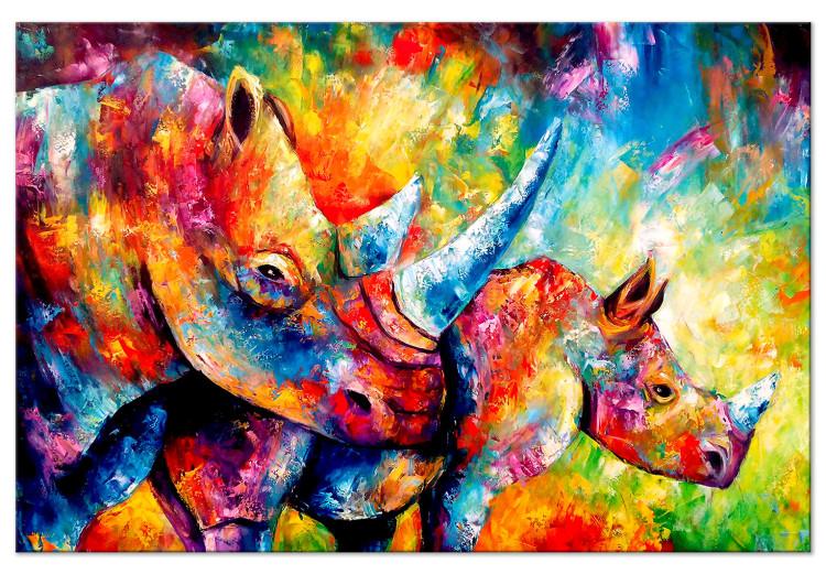 Canvas Print Colourful Rhinos (1 Part) Wide
