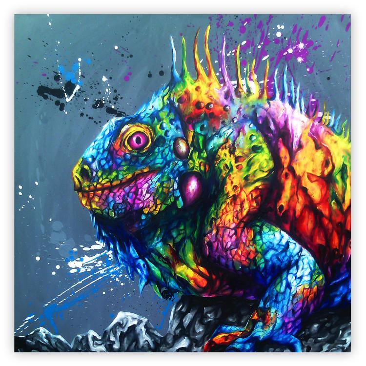 Poster Colorful Iguana - abstract animal on a background of a blue ocean