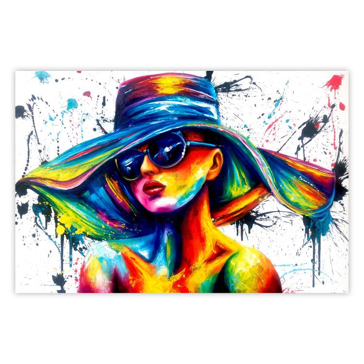 Poster Sunny Day - abstract and multicolored woman on a white background