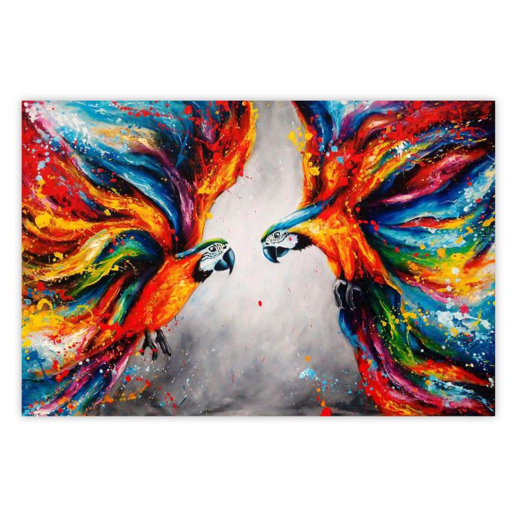 Poster Energy of Colors - abstract colorful animals on a gray smoke background