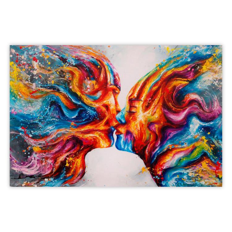 Poster Hot Kiss - abstract romantic couple on a white background