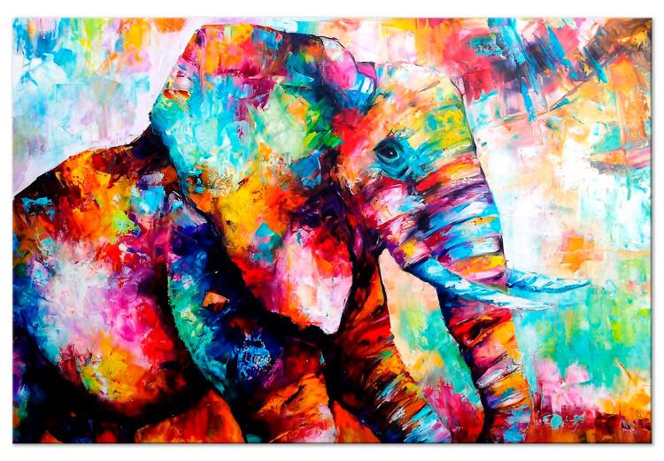 Canvas Print Gaze of the Elephant (1-part) wide - colorful animal figure