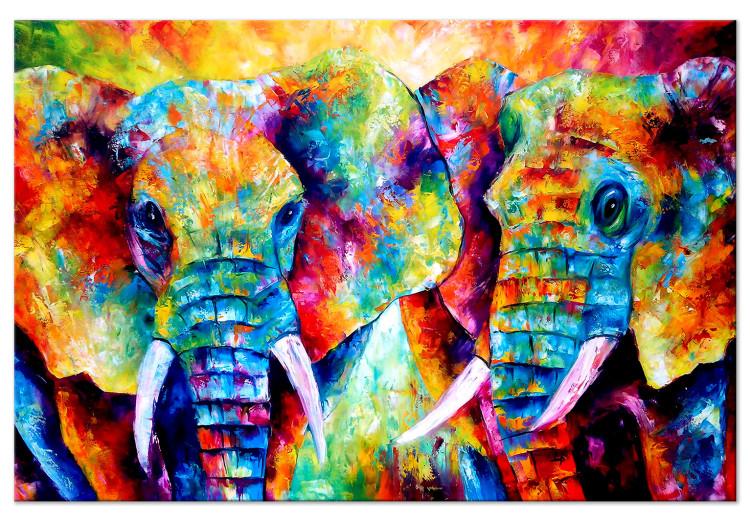 Canvas Print Pair of Elephants (1-part) wide - colorful abstraction full of love