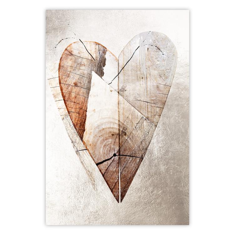 Poster Love Tree - wood texture in the shape of a heart against a wall