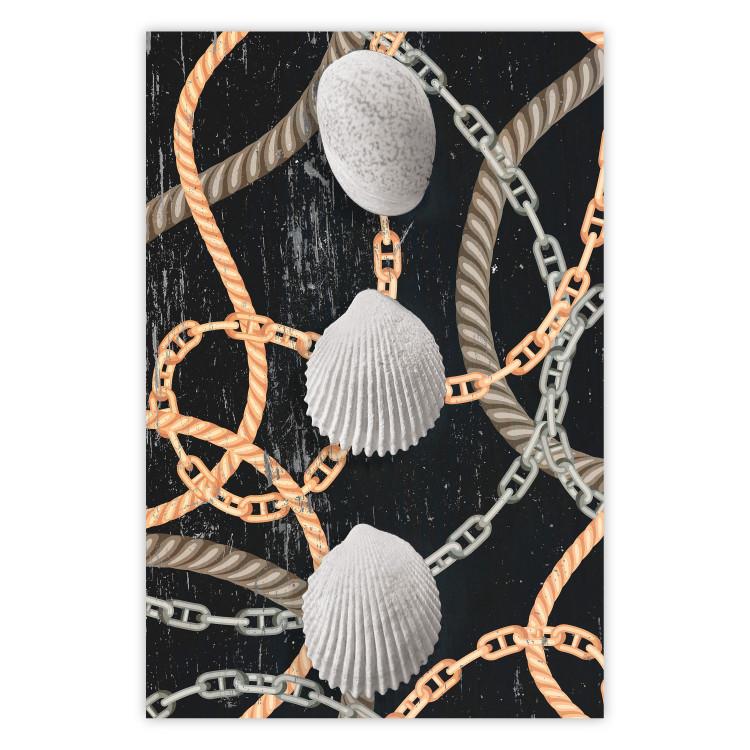 Poster Sea Treasures - abstraction of seashells and metal chains