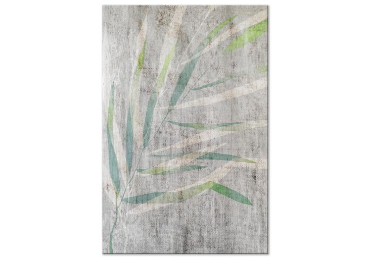 Canvas Print Chamedorea (1-part) vertical - rustic leaves on a gray background