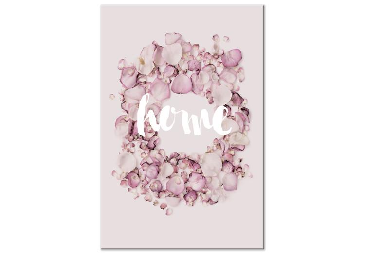Canvas Print Scented Home (1-part) vertical - English inscription and pink flowers