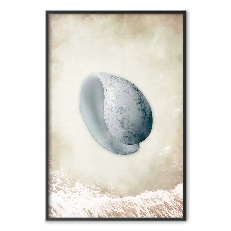 Tide - maritime composition of shell landscape on sand and wave background
