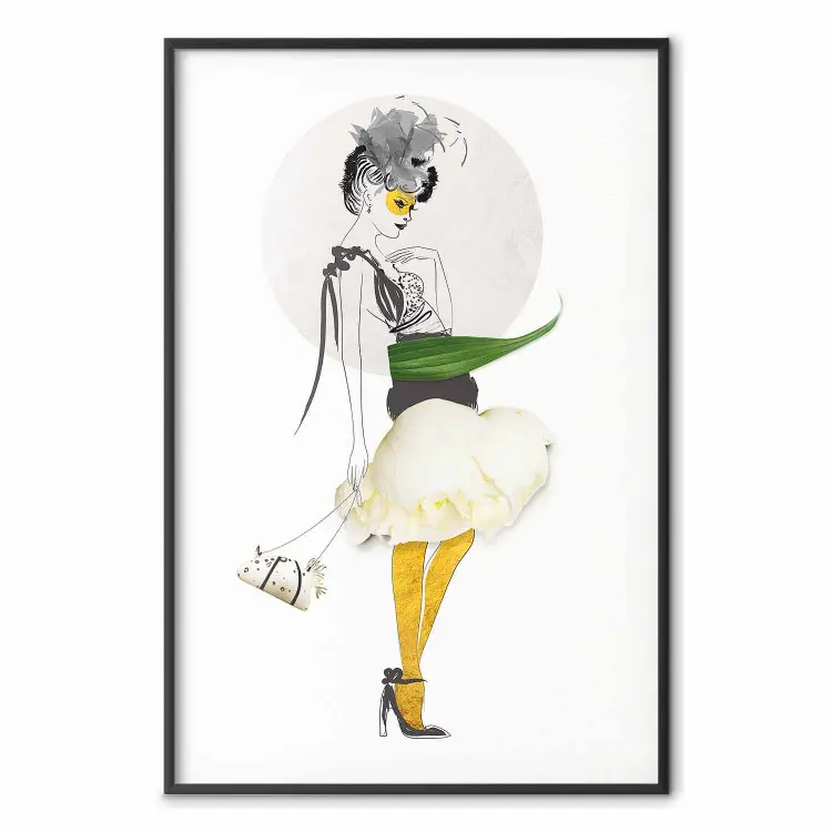 Yellow Stockings - abstract silhouette of a woman with flower accents