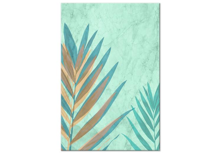 Canvas Print Colourful palm leaf - exotic plant motif on a green background