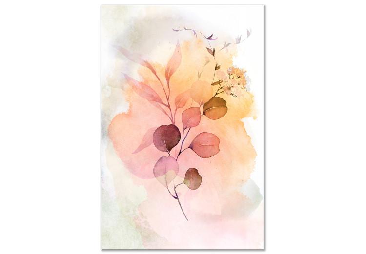 Canvas Print Watercolor Branch (1-part) vertical - flower on a background of spilled paint