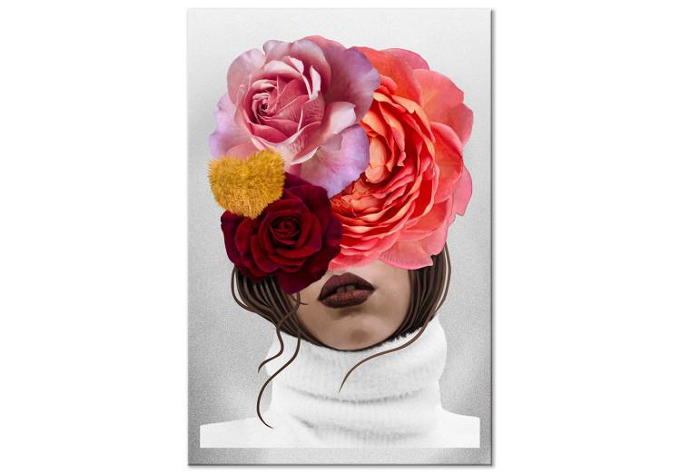 Canvas Print Peonies and roses covering a woman's face - an abstract portrait