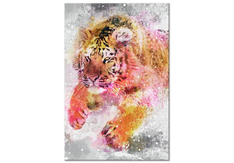 Canvas Print Running Tiger (1-part) vertical - animal with colorful additions