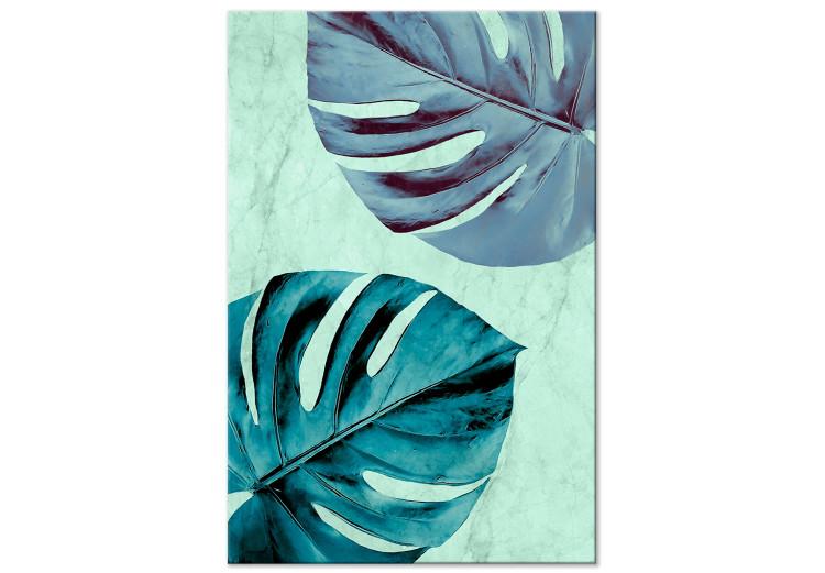 Canvas Print Two large monstera leaves - a landscape with a floral motif