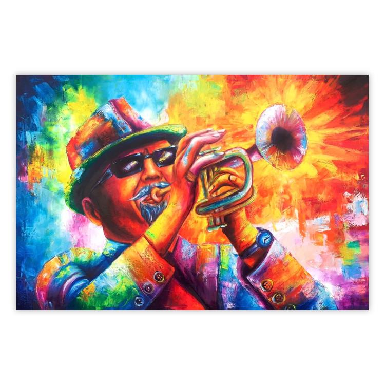 Poster Trumpeter - abstract colorful man playing music on trumpet