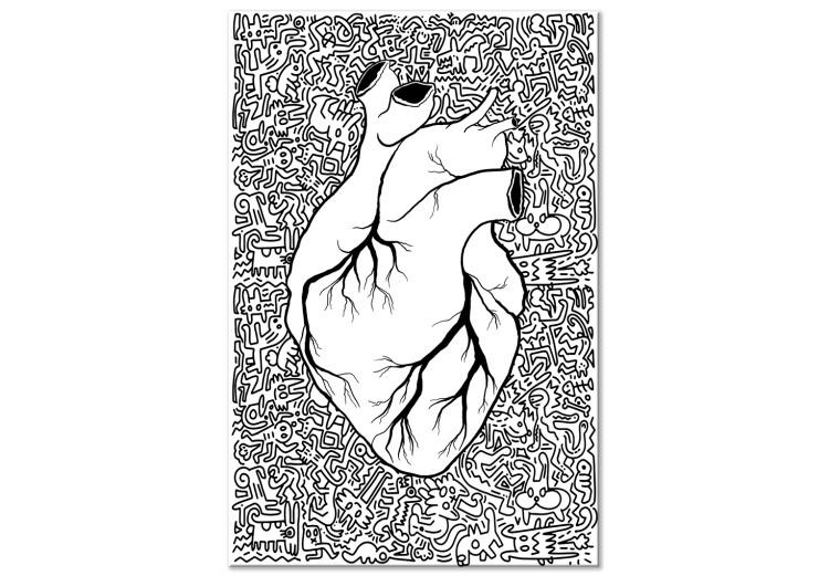 Canvas Print Anatomical heart contours - abstract with black drawings on background