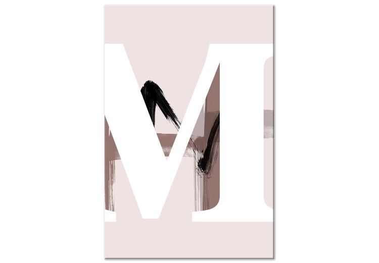 Canvas Print White, capital letter M - black and grey elements on beige background
