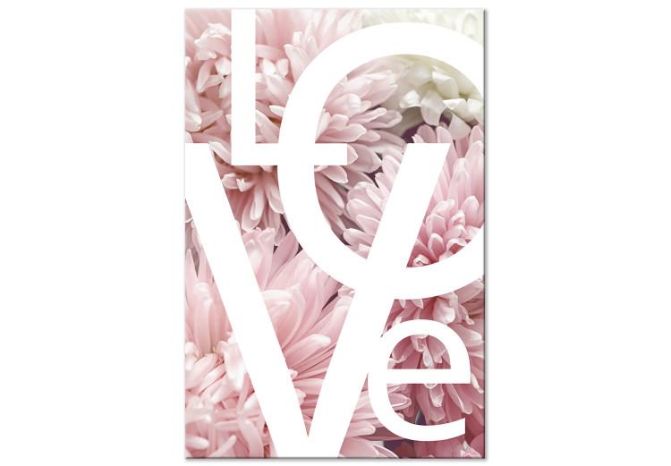Canvas Print Big white Love sign - text on pink and white peonies