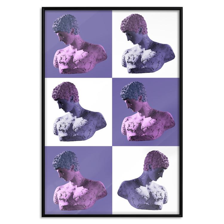 Poster Greek Checkerboard - Greek sculptures on purple checkerboard background