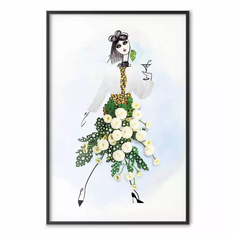 Herbal Girl - abstract woman in skirt with white flowers