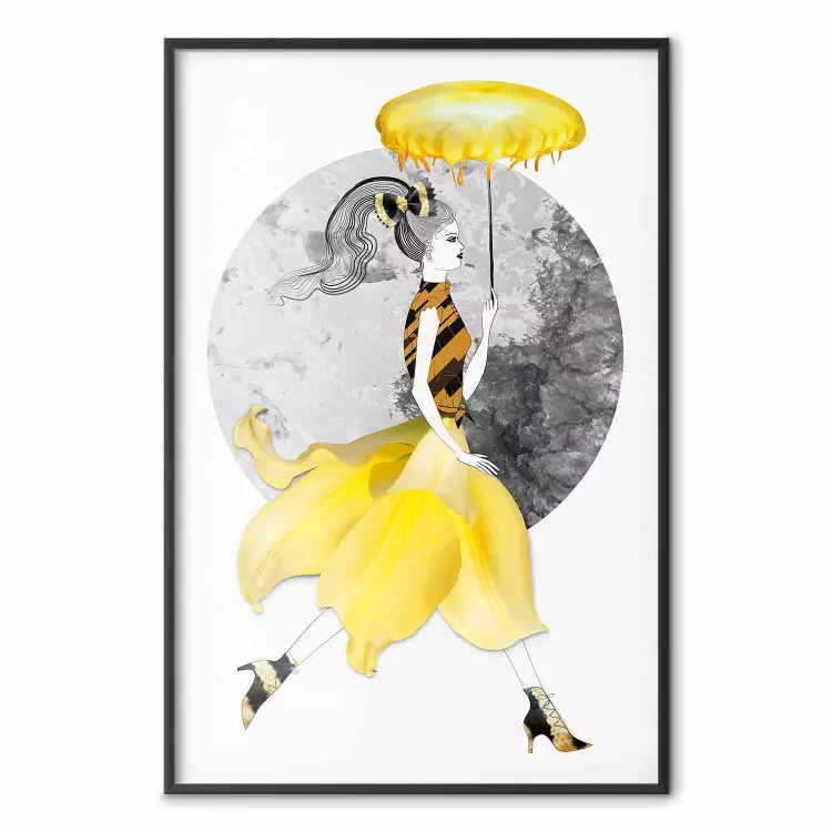 Running Girl - abstract female figure in yellow skirt