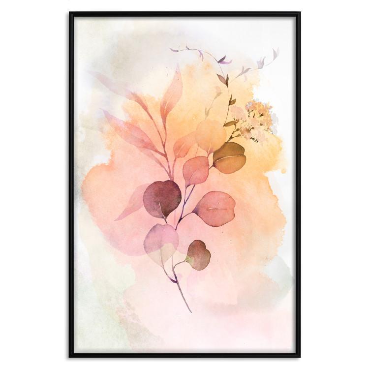 Poster Watercolor Twig - plant with leaves on background of abstract colors