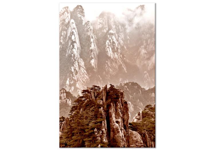Canvas Print High mountains in sepia - landscape with a monolith in the foreground