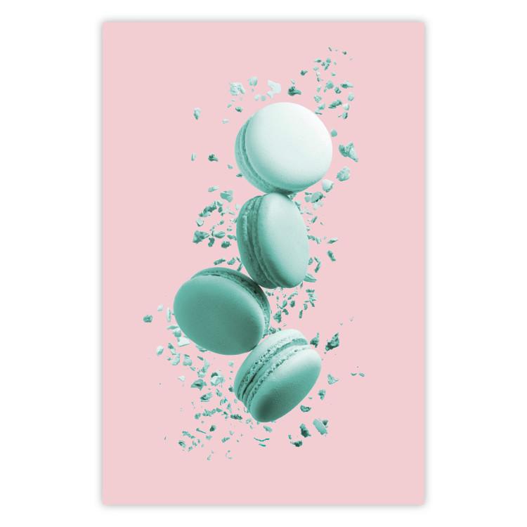 Poster Flying Sweets - abstract turquoise cookies on pastel background