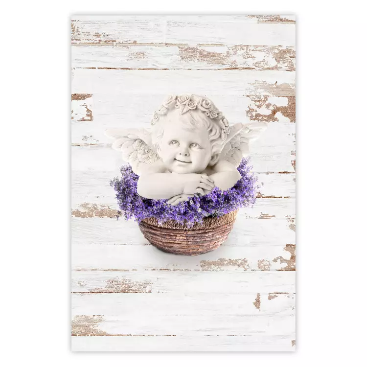 Lavender Dream - angel in purple flowers on wooden background