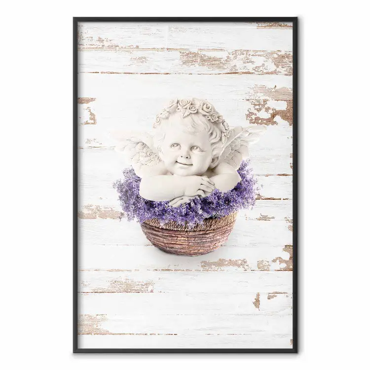 Lavender Dream - angel in purple flowers on wooden background