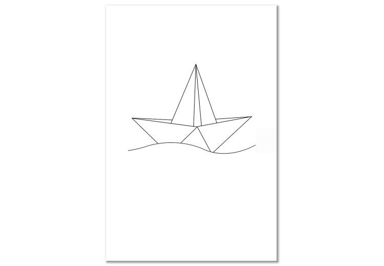 Canvas Print Paper Boat (1-part) vertical - black and white ship on a wave