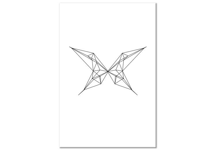 Canvas Print Black flying butterfly contours - white, geometric abstraction