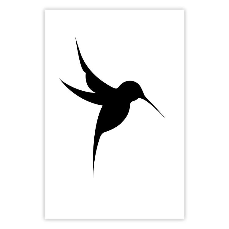 Poster Black Hummingbird - black solid bird on contrasting white background