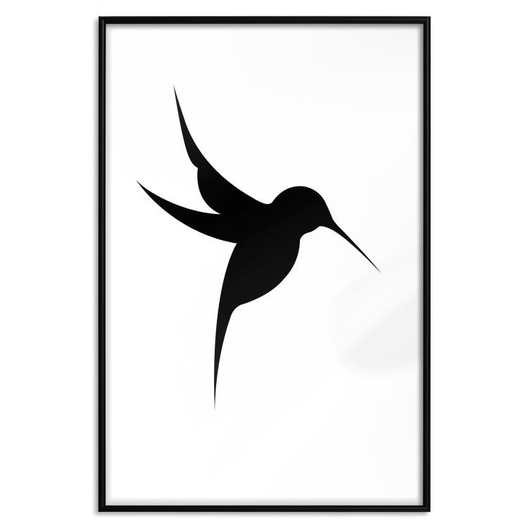 Poster Black Hummingbird - black solid bird on contrasting white background