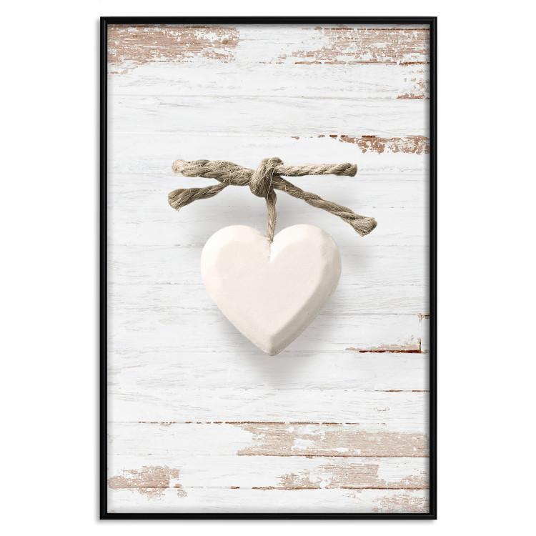 Poster Knotted Love - stone white heart on light wooden background