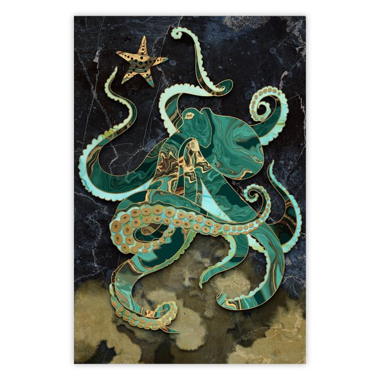 Poster Marble Octopus - abstract green octopus on background of sea