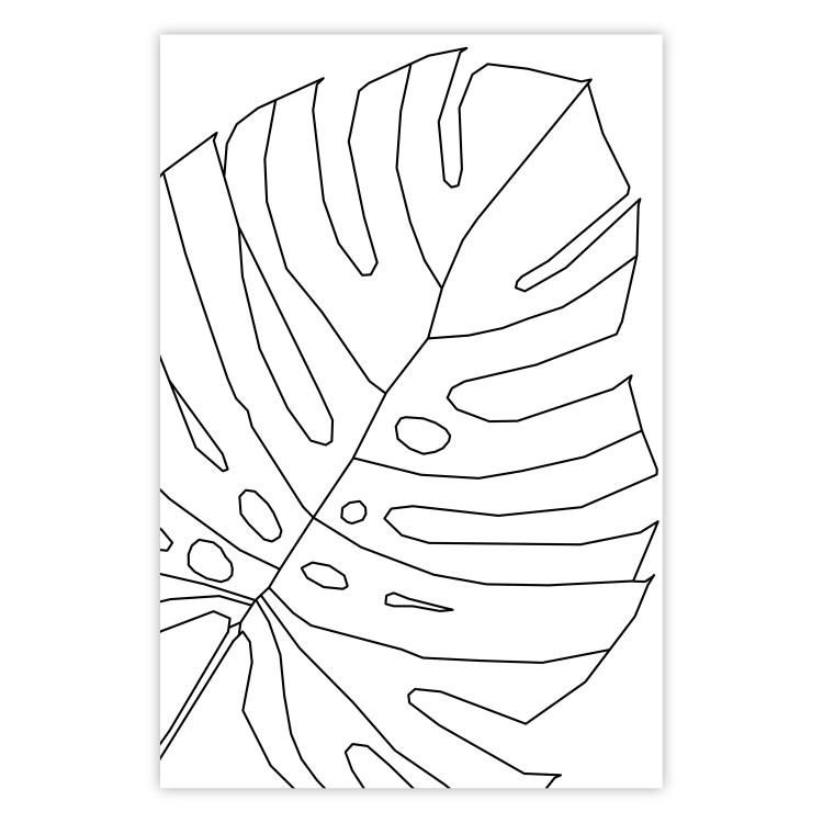 Poster Monstera Drawing - black and white line art of monstera leaf on light background