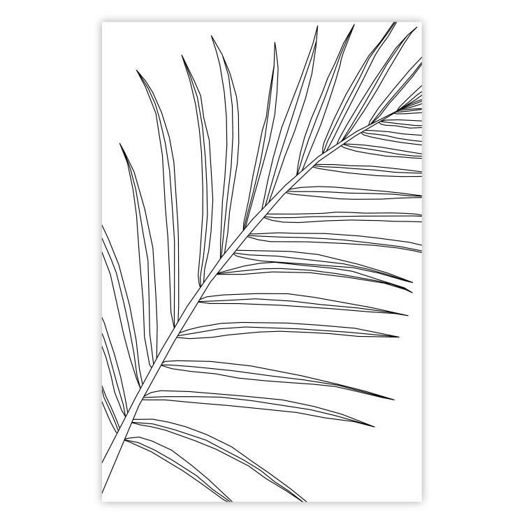 Poster Black and White Palm Leaf - black line art of palm leaf on white background