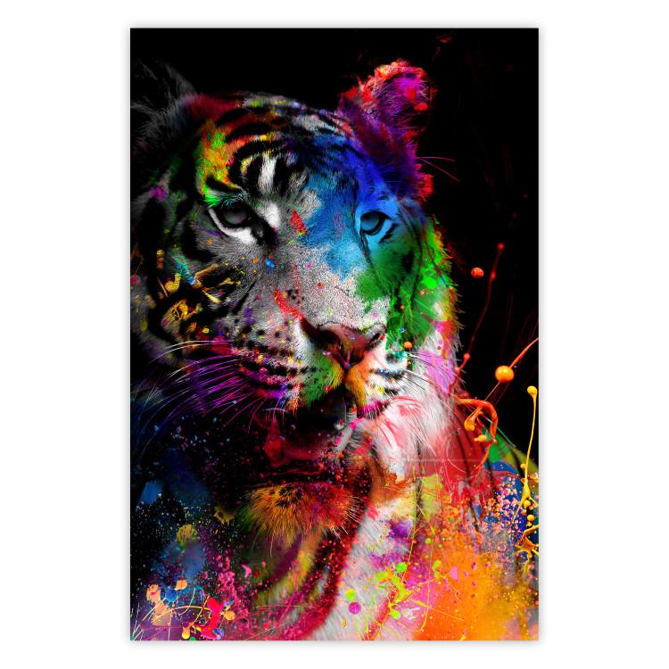 Poster Bengal Tiger - abstract animal on background with colorful accents