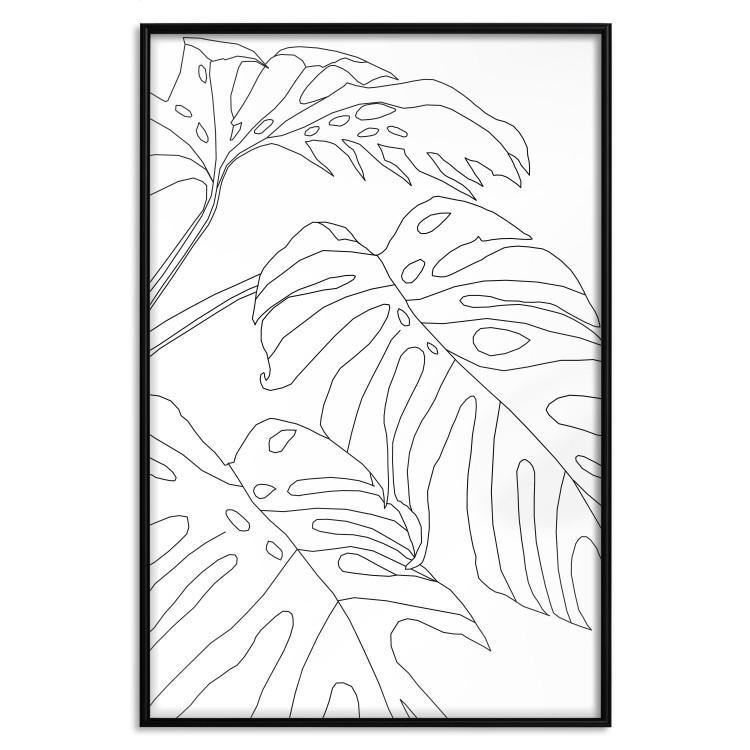 Poster Monstera Composition - line art of tropical plant leaves on white background